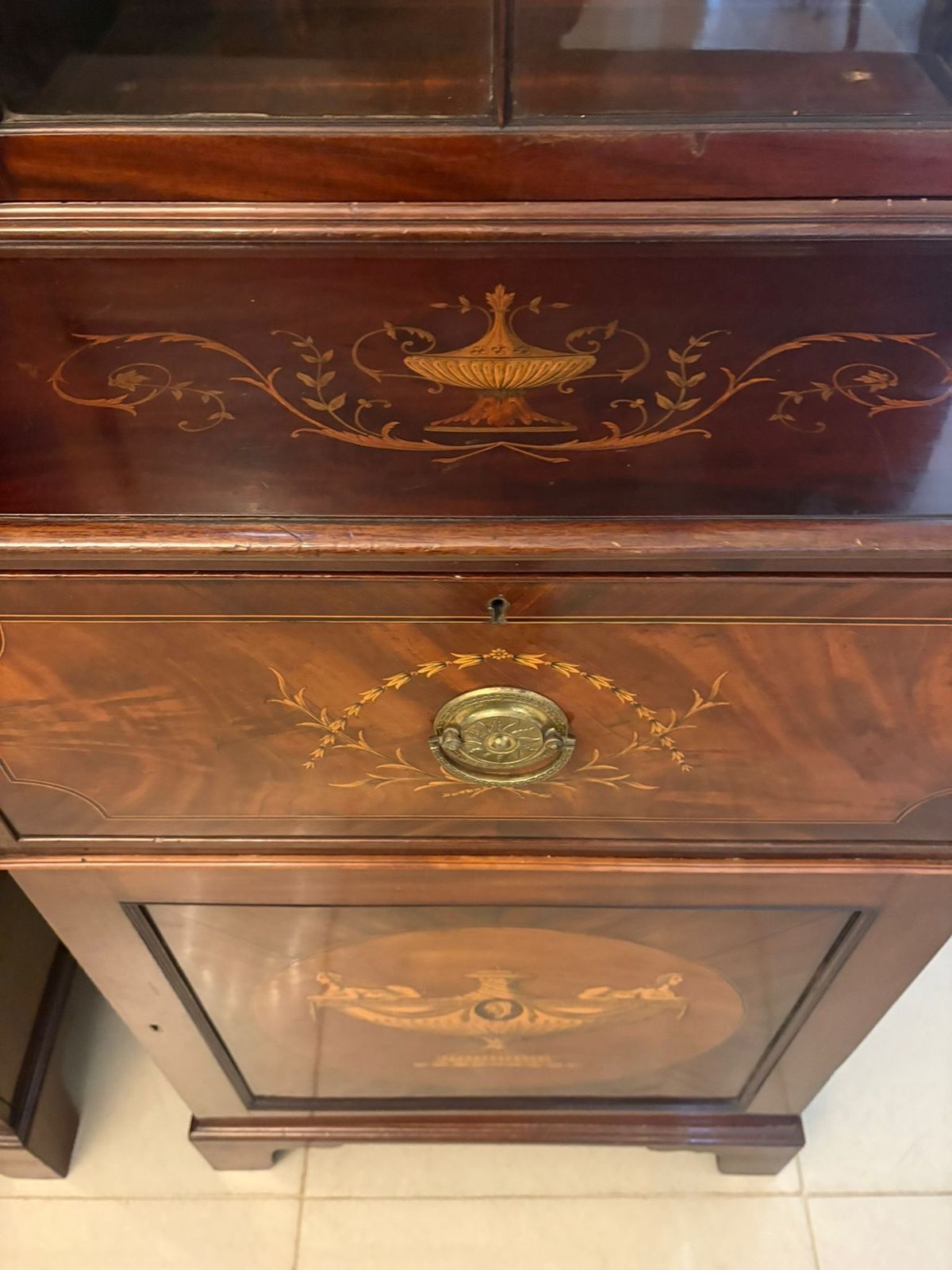 photo furniture Antique Pair 19th Century Mahogany Inlaid Astragal Glazed Library Bookcases