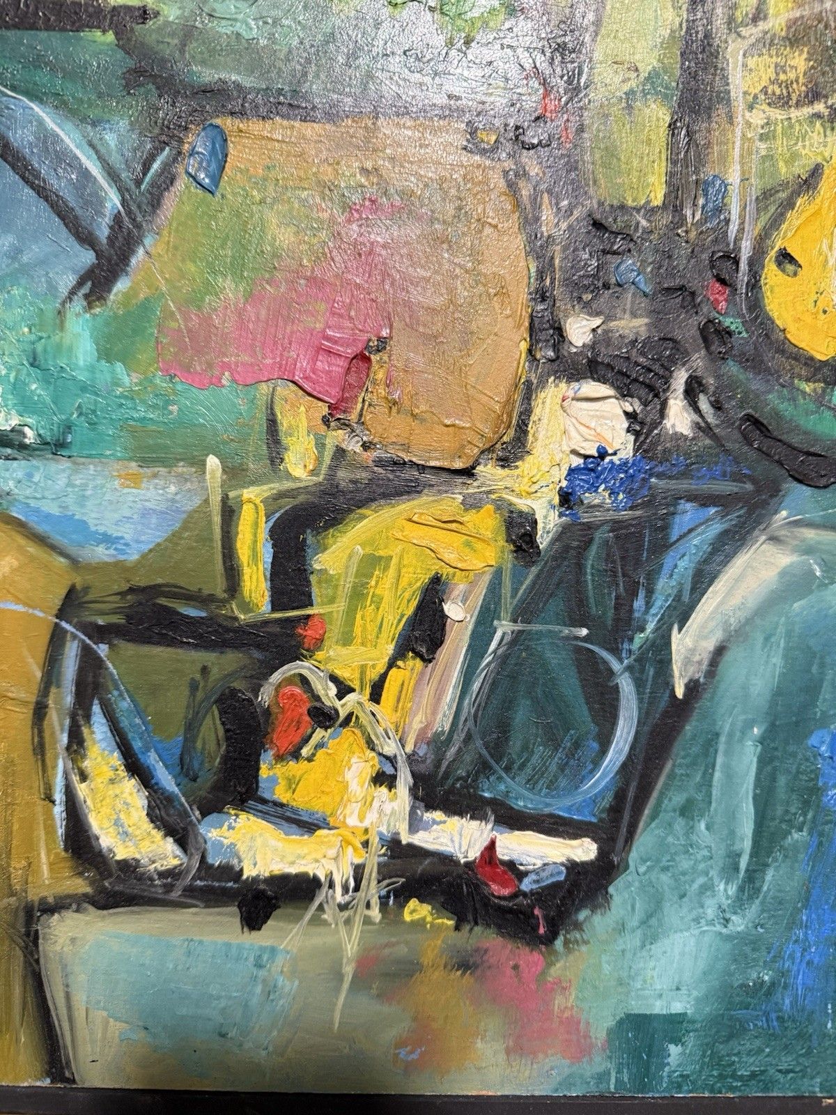 Vintage Mid Century Abstract Art Oil On Board 1950s 60s Abstract Expressionist photo vinterior