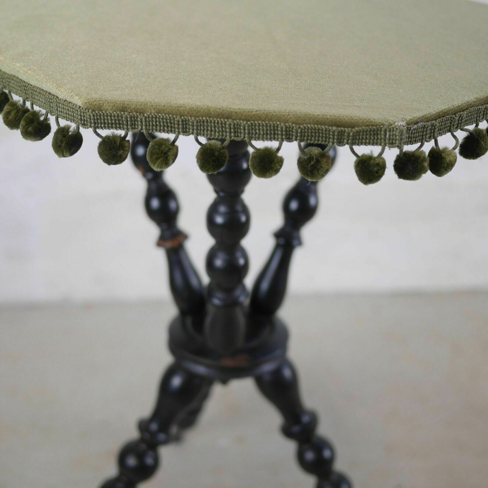 Antique Victorian Ebonised Gypsy Octagonal Side Lamp Table Bobbin Legs Green Top photo buy