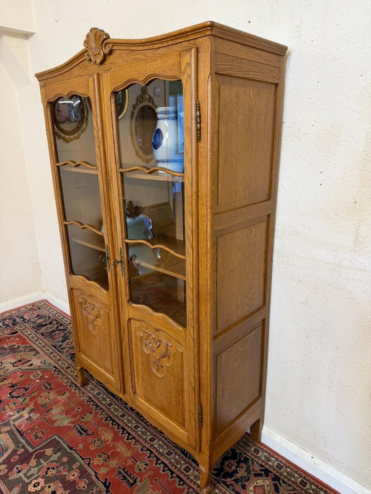 French Carved Oak Two Door Bookcase Circa 1950 photo buy