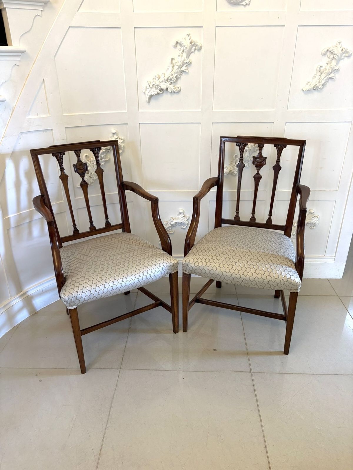 Antique 19th Century English Mahogany Dining Chairs Set Of 8 Carvers Newly Upholstered photo vinterior