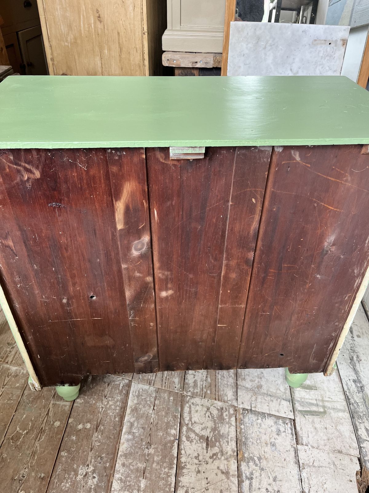 photo vintage Small Victorian Green Painted Chest Of Drawers With Brass Cup Handles