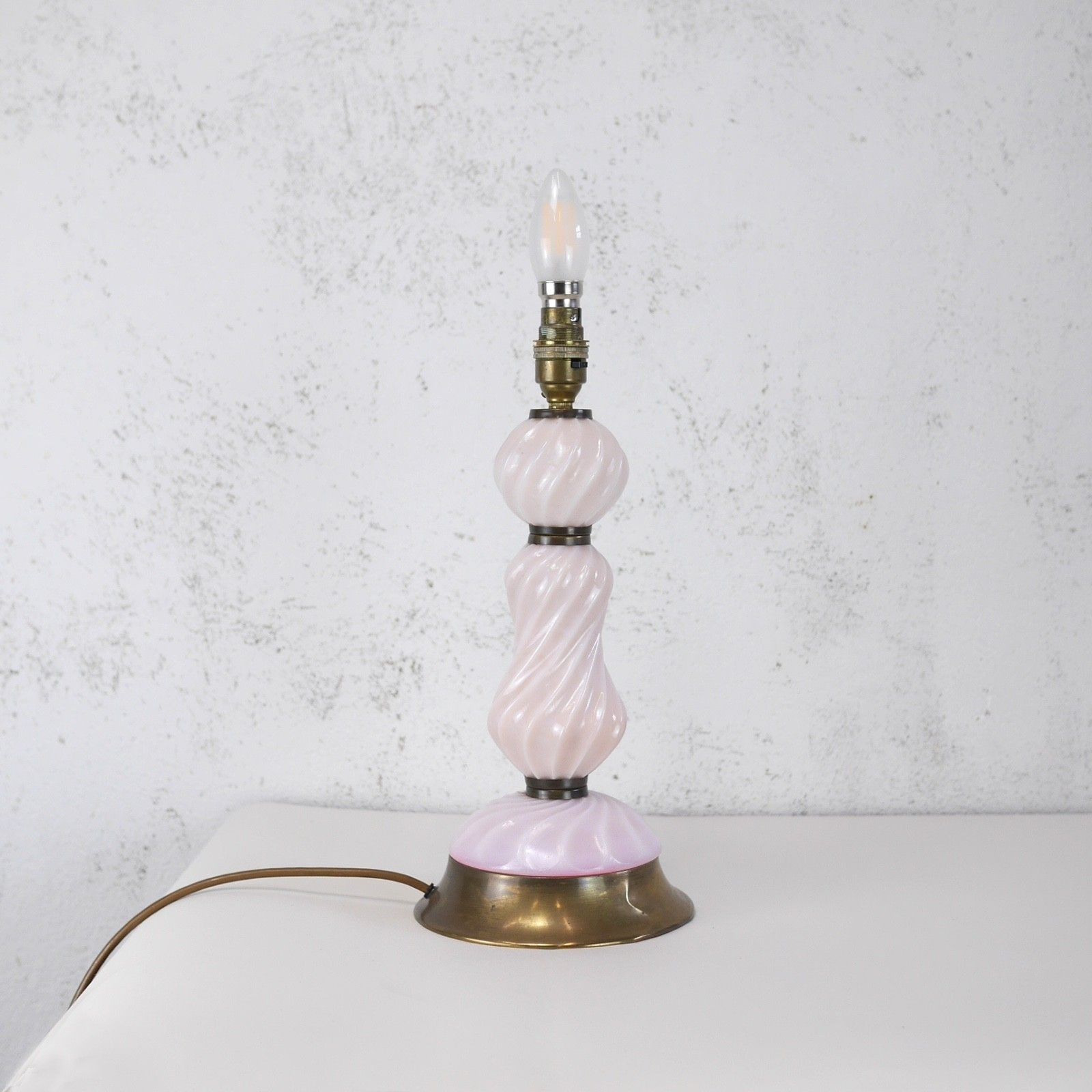 Vintage Pale Pink Milk Glass Brass Murano Style Lamp #102952 photo Lighting