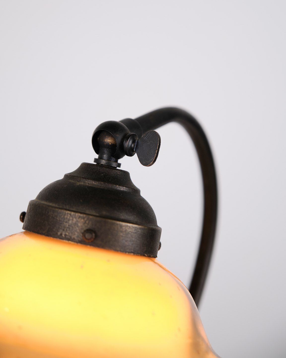 Antique Desk Lamp In Wrought Iron With Yellow Frosted Glass Shade In Art Nouveau Style photo Lighting