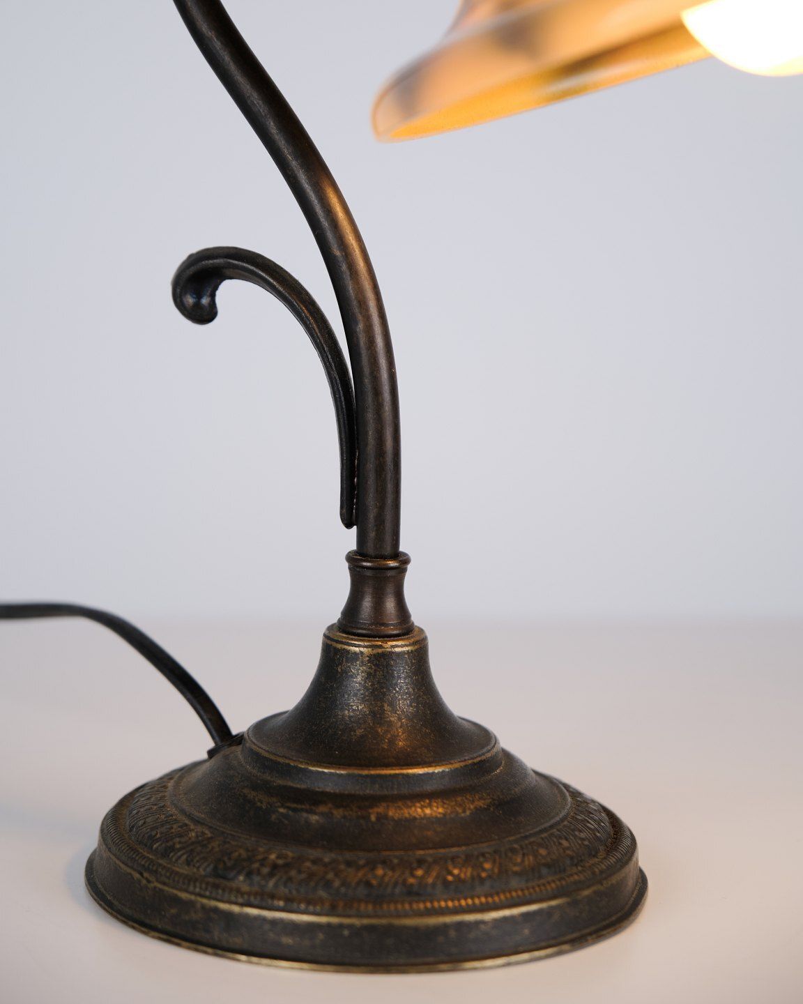 Antique Desk Lamp In Wrought Iron With Yellow Frosted Glass Shade In Art Nouveau Style photo 314.0