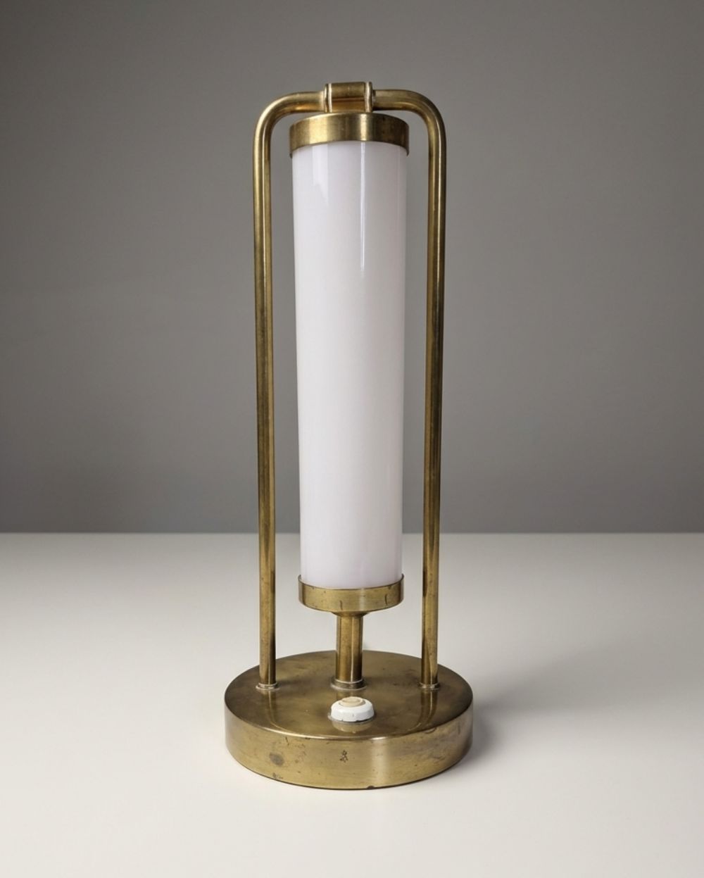 Bauhaus Table Lamp Brass & Opaline Glass 1930s Czech Republic photo 540.0