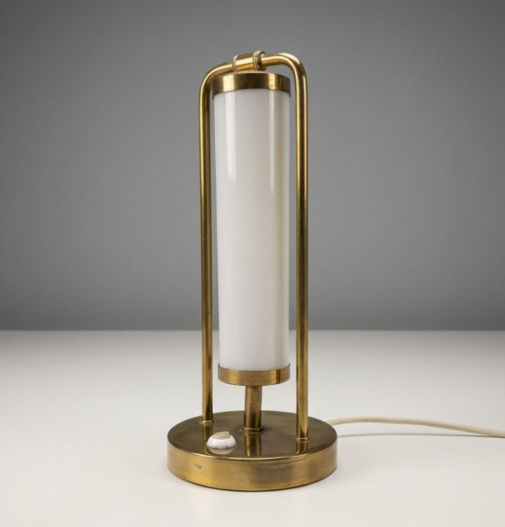 Bauhaus Table Lamp Brass & Opaline Glass 1930s Czech Republic photo buy