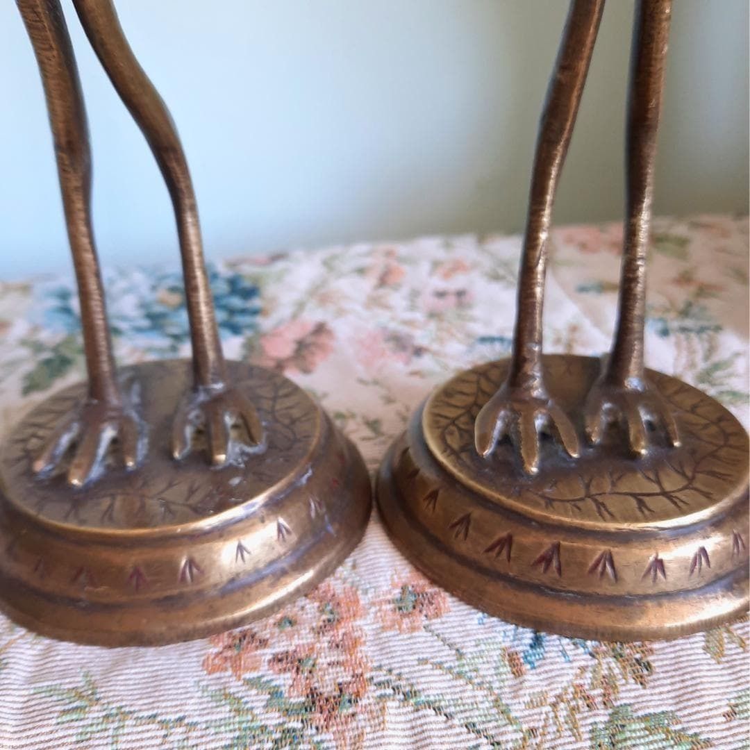 11'' Large Mid Century Indian Engraved Brass Stork Birds Figures Pair 28 Cm Tall, Large Brass Animal Decor. photo Art