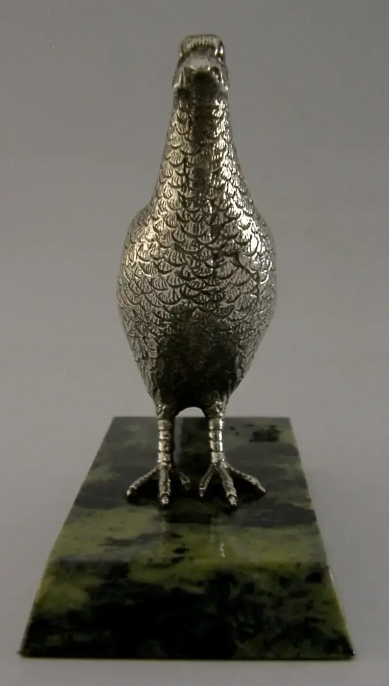 Zeldzame sterling zilveren bureaufazant, vogelfiguur, 1970, jacht, schietsport, 430g photo vinterior