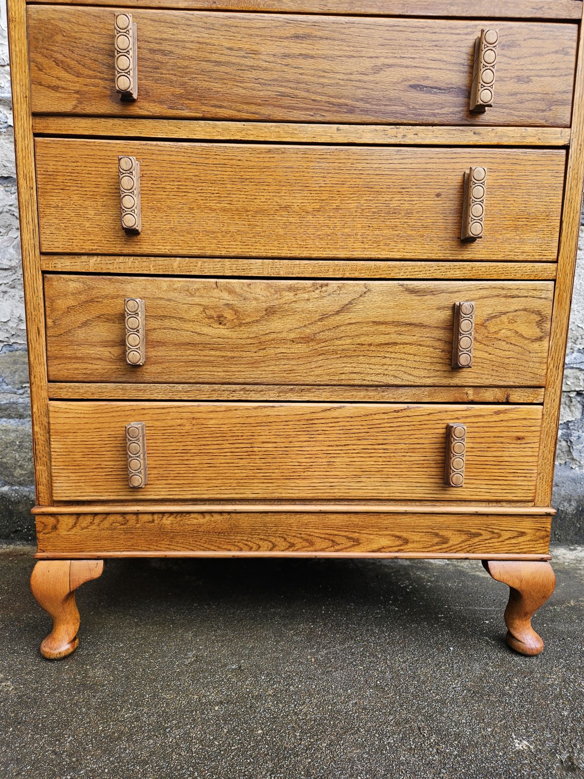 Vintage Oak Chest Of Drawers Five Drawer Cabinet photo Furniture