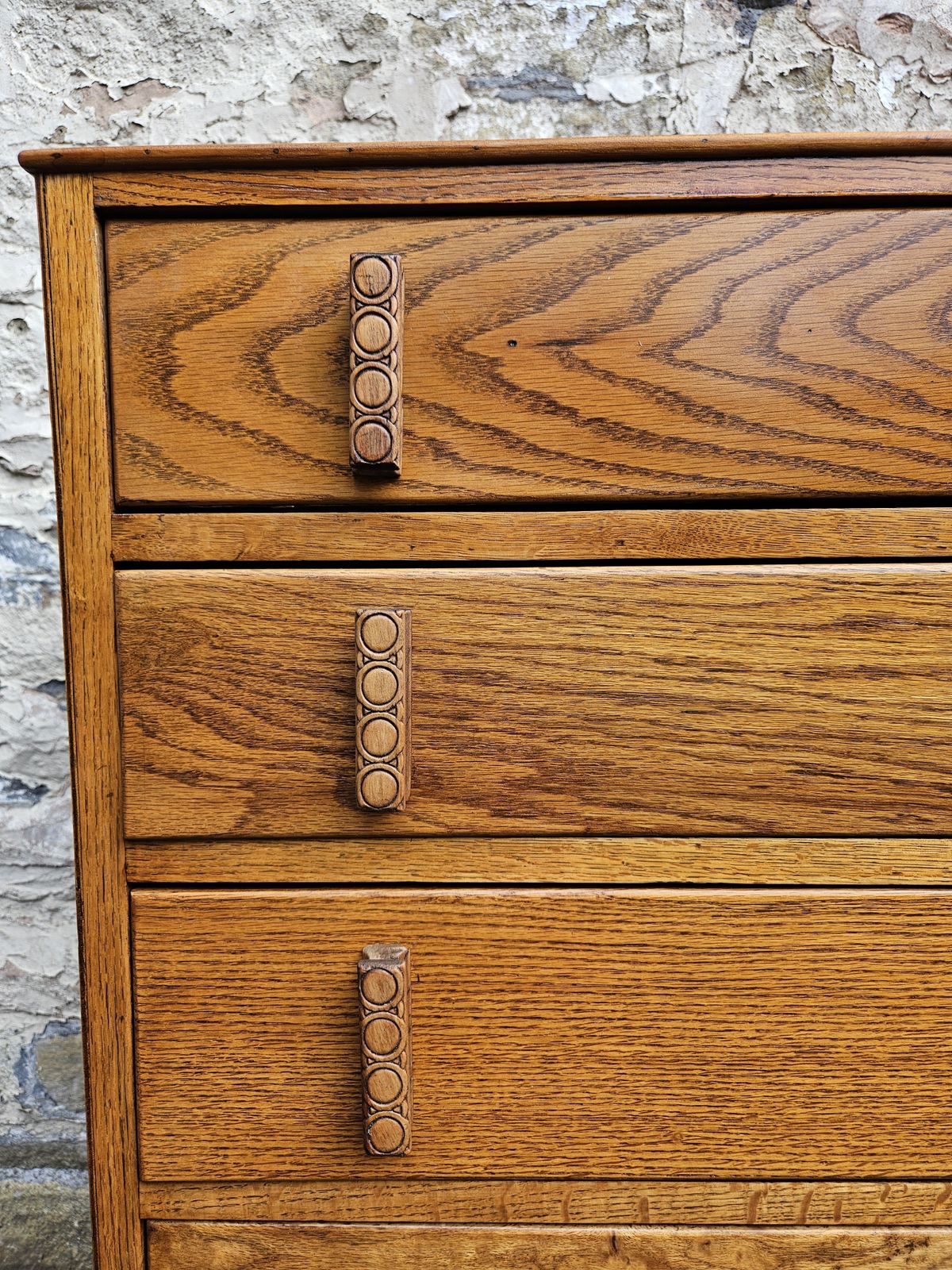 Vintage Oak Chest Of Drawers Five Drawer Cabinet photo vintage