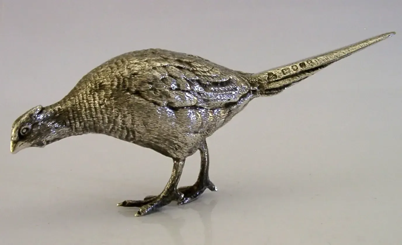 Zwaar 262g Sterling Zilver Fazant Vogelfiguur 1977 Jacht Schieten Engels photo Kunst