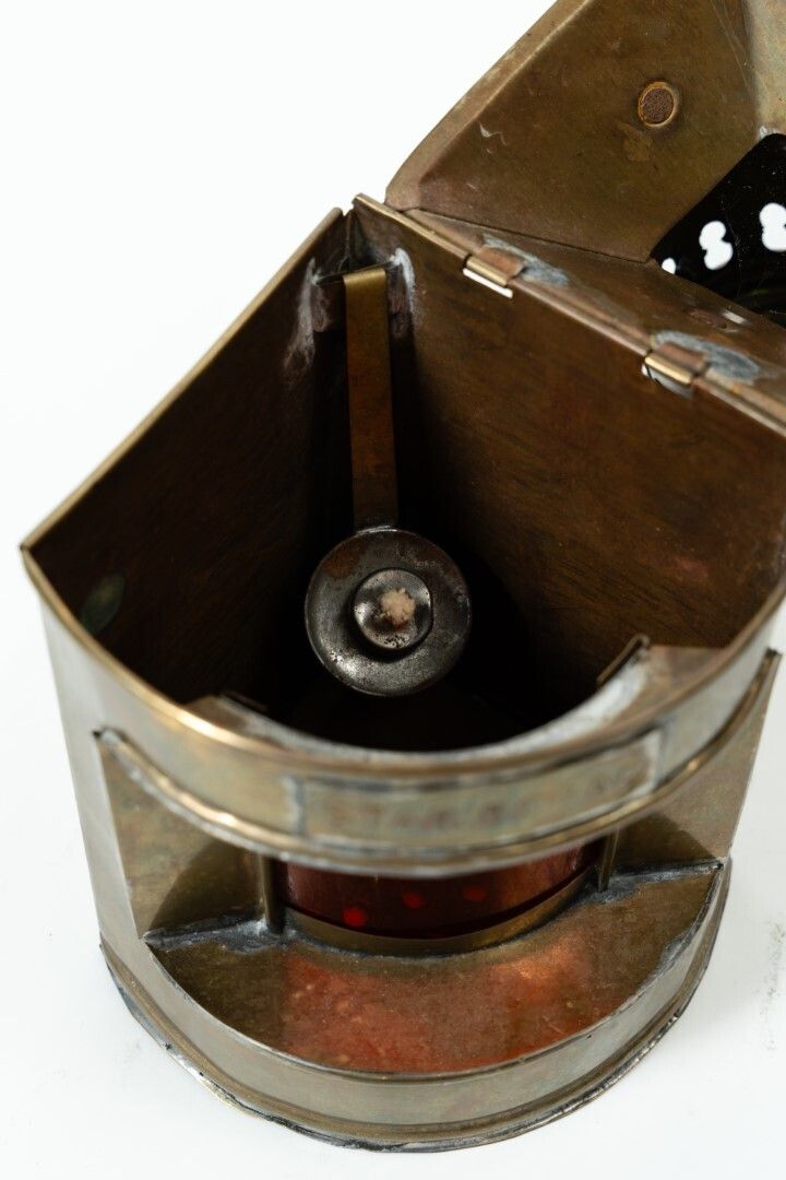 Antique Brass Ship's Lamp Marked "Starboard"   With Original Red Indicator Glass (Turn Of The 19th 20th Century) photo for sale