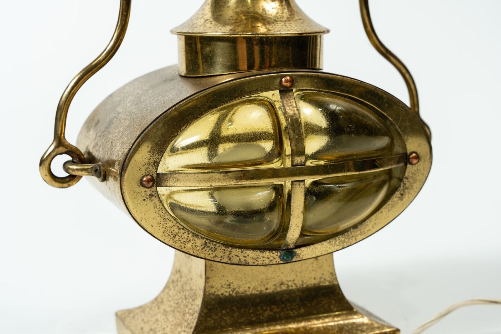 Antique Brass Ship's Lamp   Electrified, With Oval Glass Shade (First Half Of The 20th Century) photo for sale