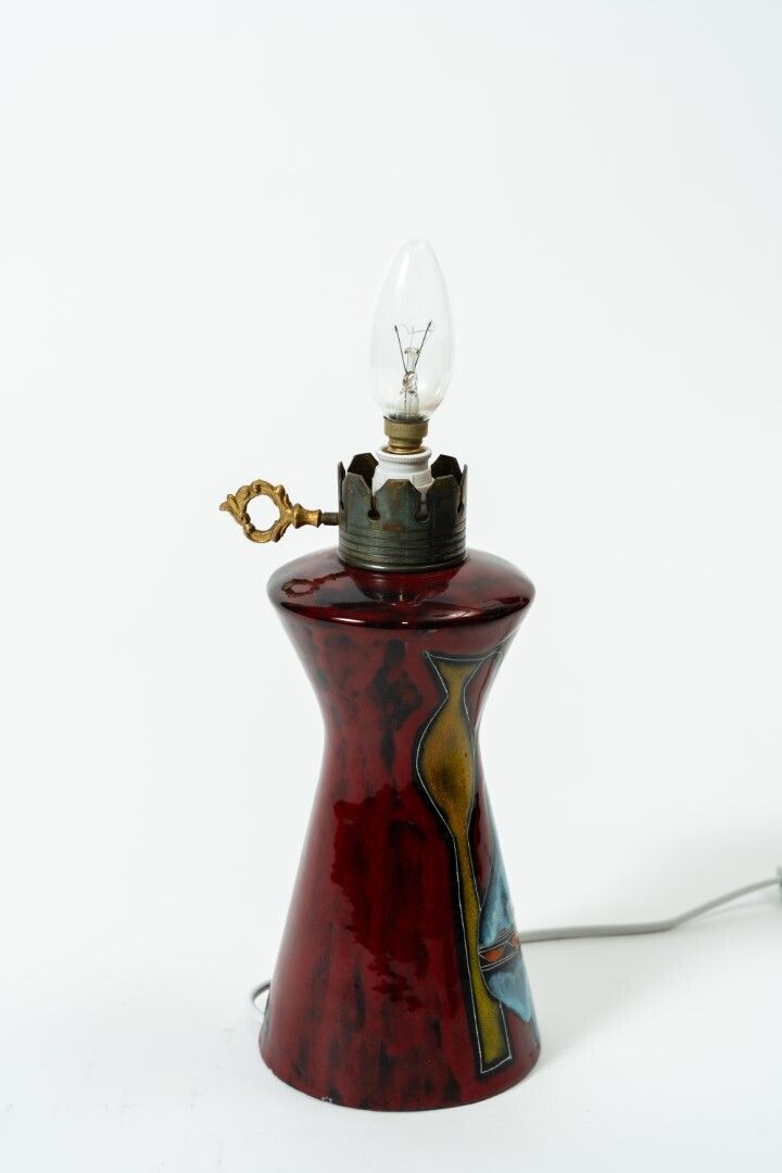 Italian Enameled Ceramic Table Lamp From San Marino By Augusto Giulianelli – Hand Painted With Stylized Motifs (Italy, 1960s–1970s) photo for sale