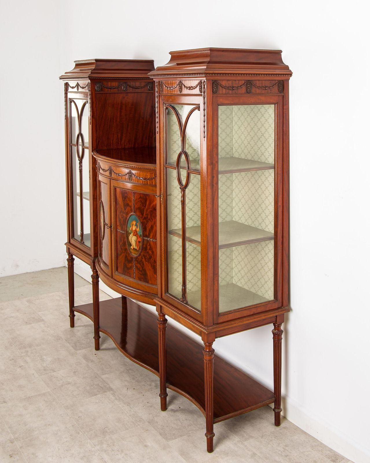 Antique Flamed Mahogany Display Cabinet Bookcase By T. Inglesant & Sons Leicester photo furniture