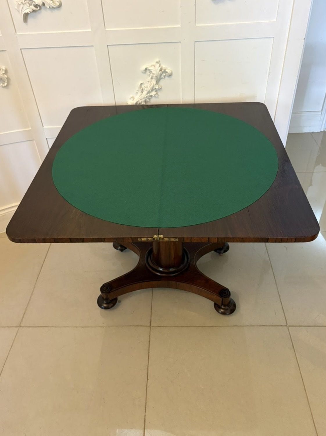 Antique 19th Century Rosewood Brass Inlaid Card Table Fold Over Top photo furniture