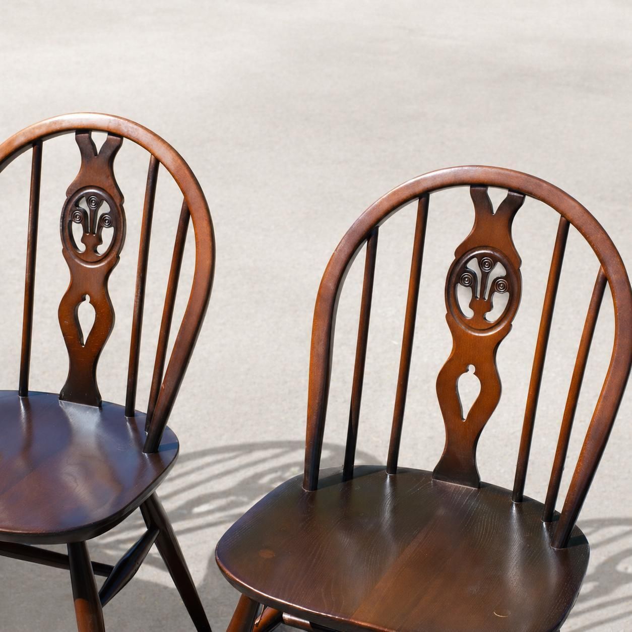 Vintage Ercol Fleur De Lys Dining Chairs | Dark Brown Elm | Model 371 Chairs 1970s Mid Century photo Furniture