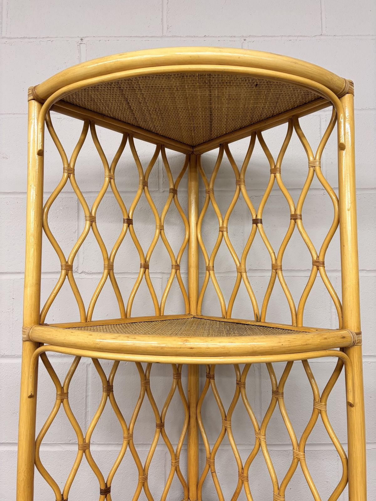 Vintage Tall Corner Cane/ Rattan Shelving Unit photo Furniture