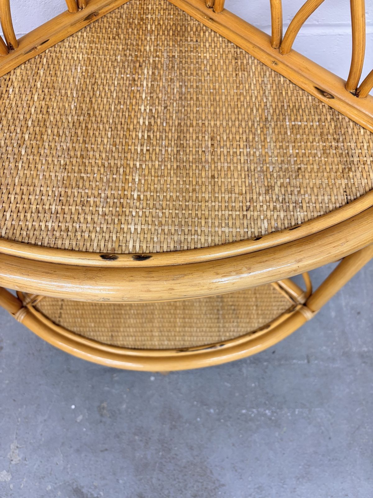 Vintage Tall Corner Cane/ Rattan Shelving Unit photo vinterior