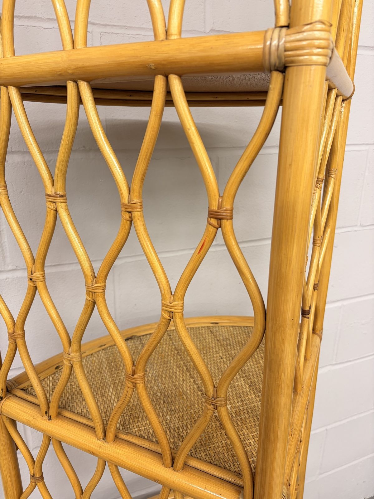 photo furniture Vintage Tall Corner Cane/ Rattan Shelving Unit