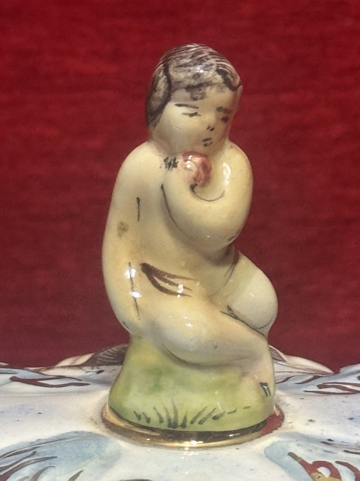 Capodimonte Porcelain Ornemental Putti/ Floral Sprays Lidded Jardiniere Vase photo vinterior