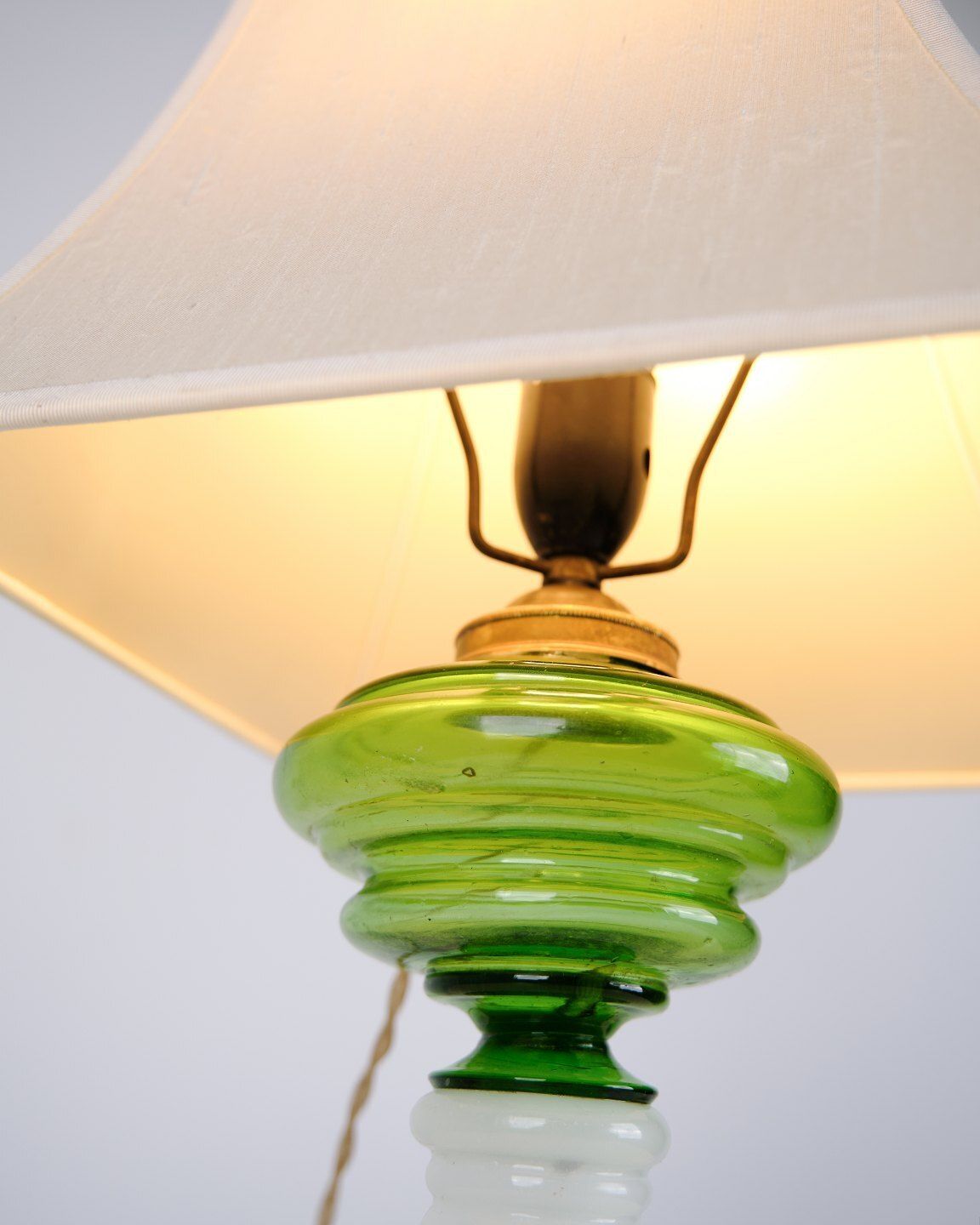 Table Lamp In Green And White Opaline Glass With Brass Details From The 1880s photo Lighting