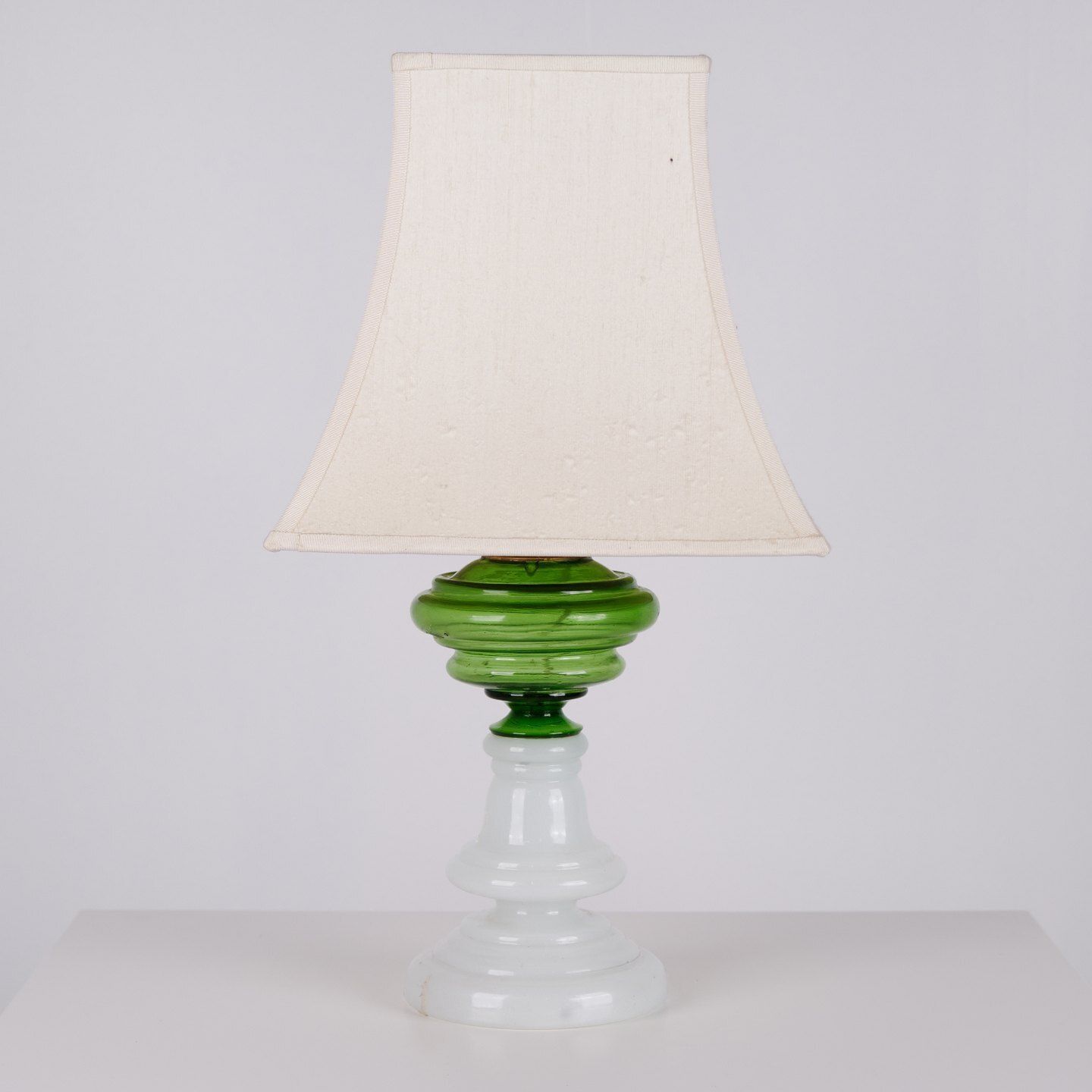 Table Lamp In Green And White Opaline Glass With Brass Details From The 1880s photo buy