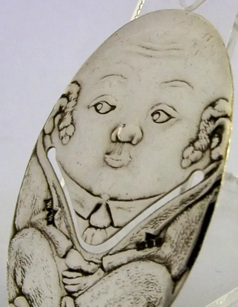 English Novelty Sterling Silver Humpty Dumpty Bookmark 1994 Christening photo furniture