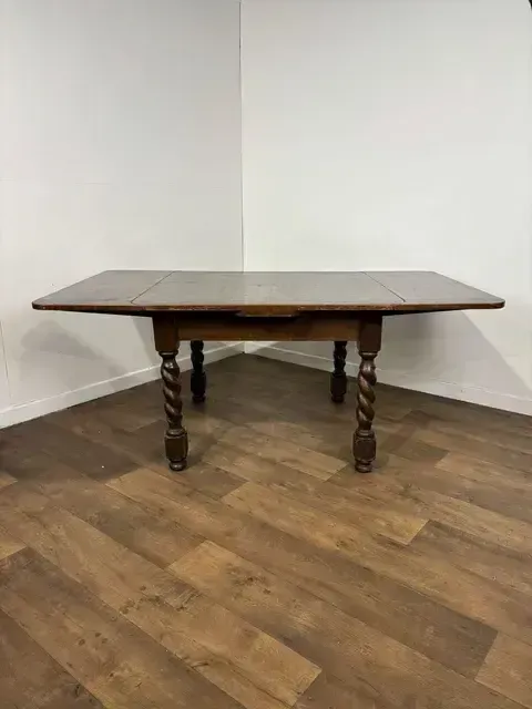Furniture Vintage Oak Barley Twist Draw Leaf Dining Table photo