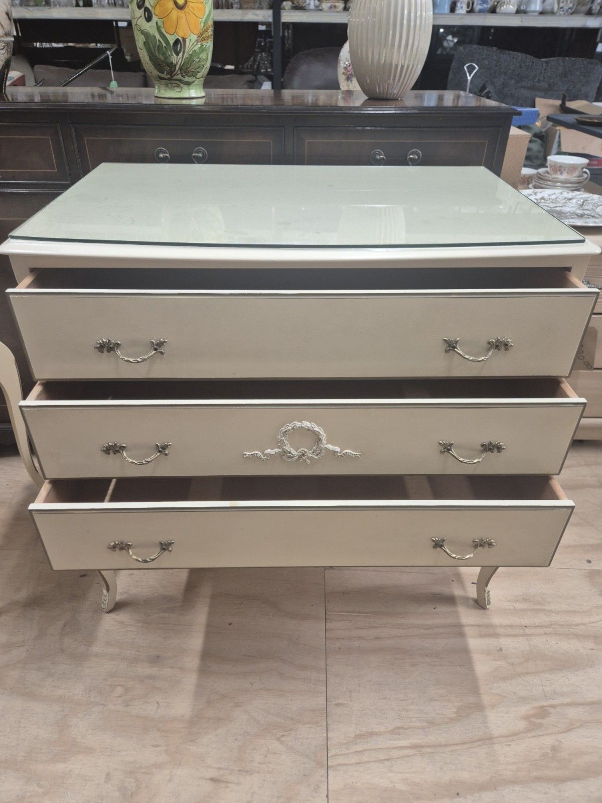 Vintage Jarman & Platt French Style Cream Chest Of Drawers 3 Drawer Cabinet photo furniture