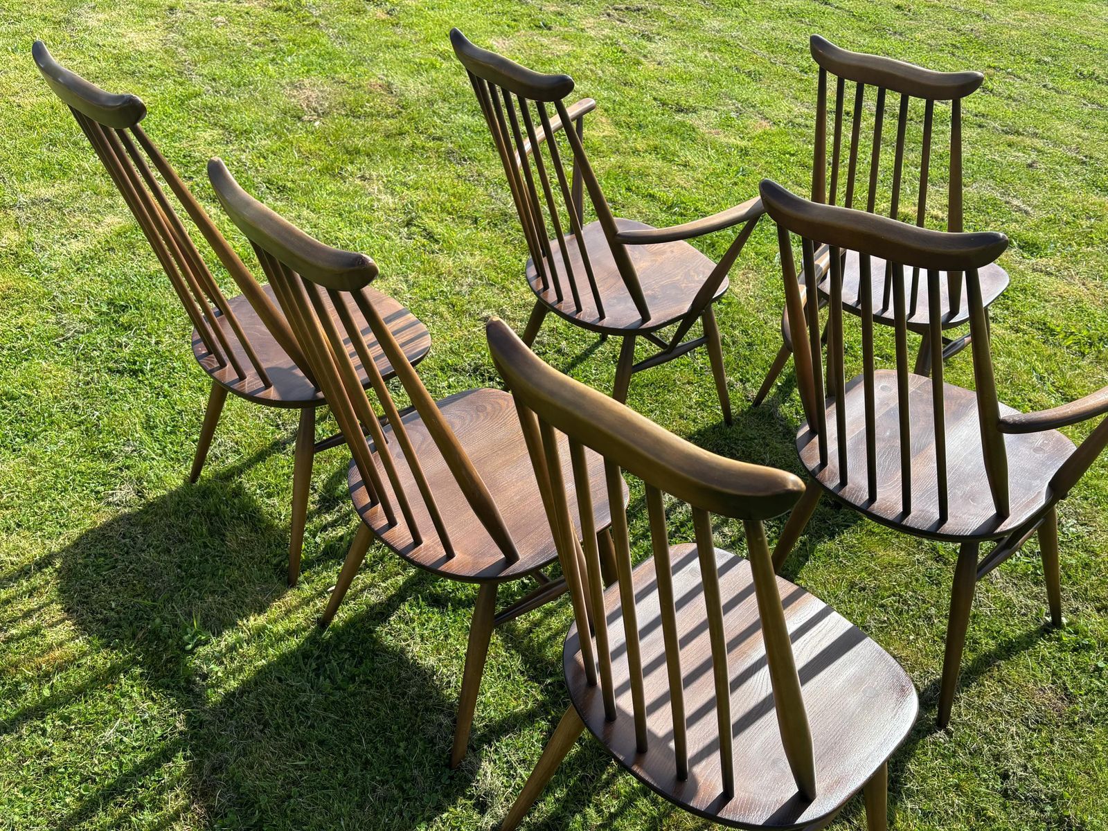 6 Ercol Goldsmith Windsor Dining Chairs Midcentury Retro Vintage Blue Label 1960 photo Furniture