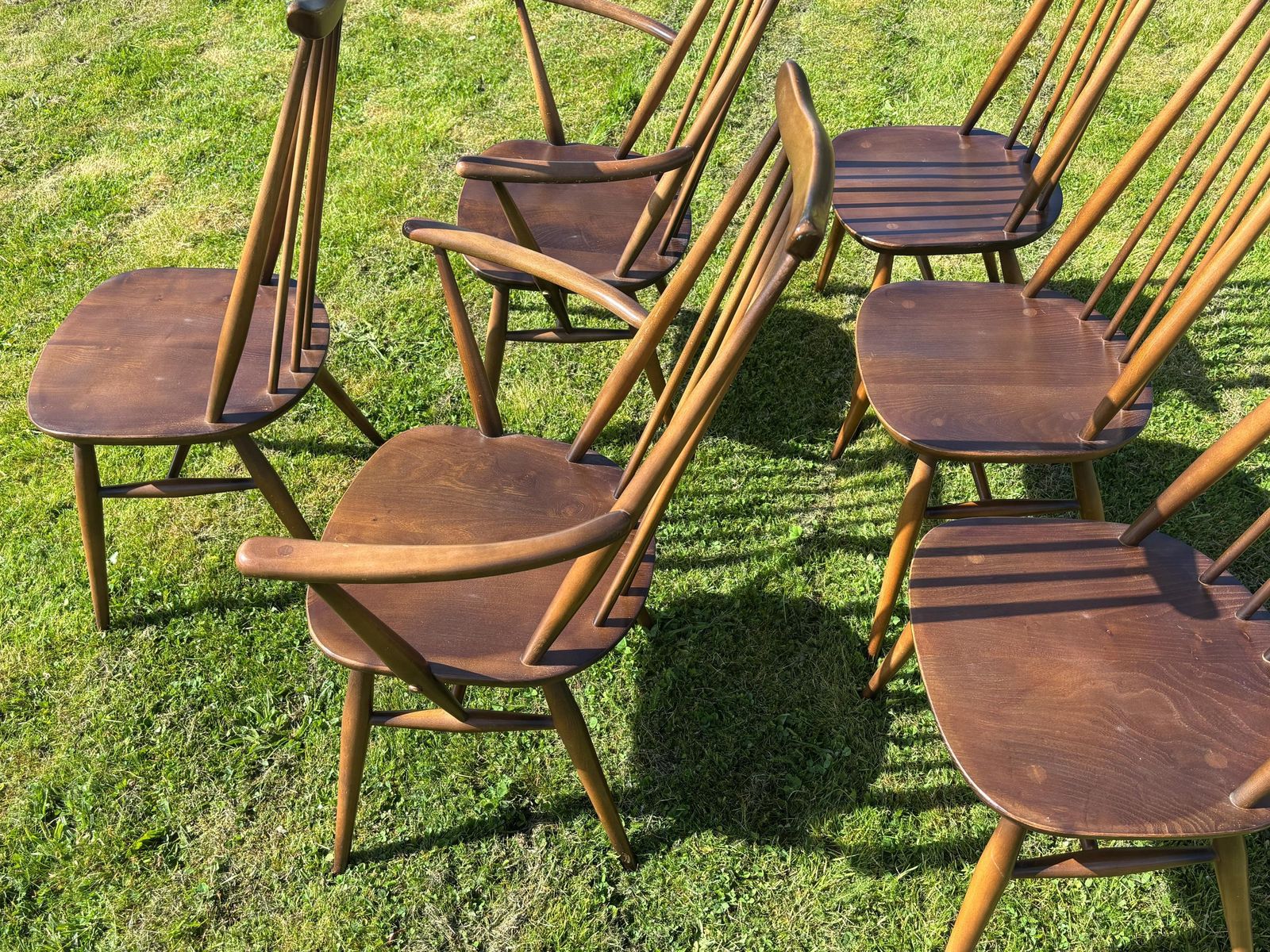 6 Ercol Goldsmith Windsor Dining Chairs Midcentury Retro Vintage Blue Label 1960 photo vinterior