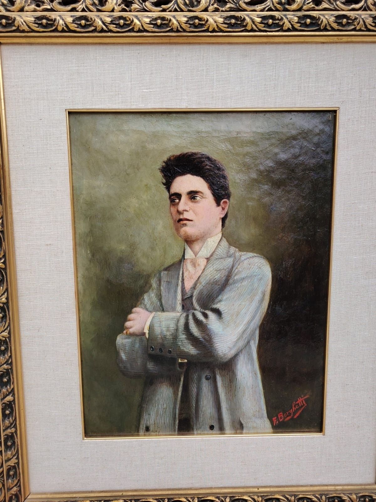 Oil Painting On Canvas Portrait Pietro Mascagni Primi 900 F.Borghetti photo 302.0