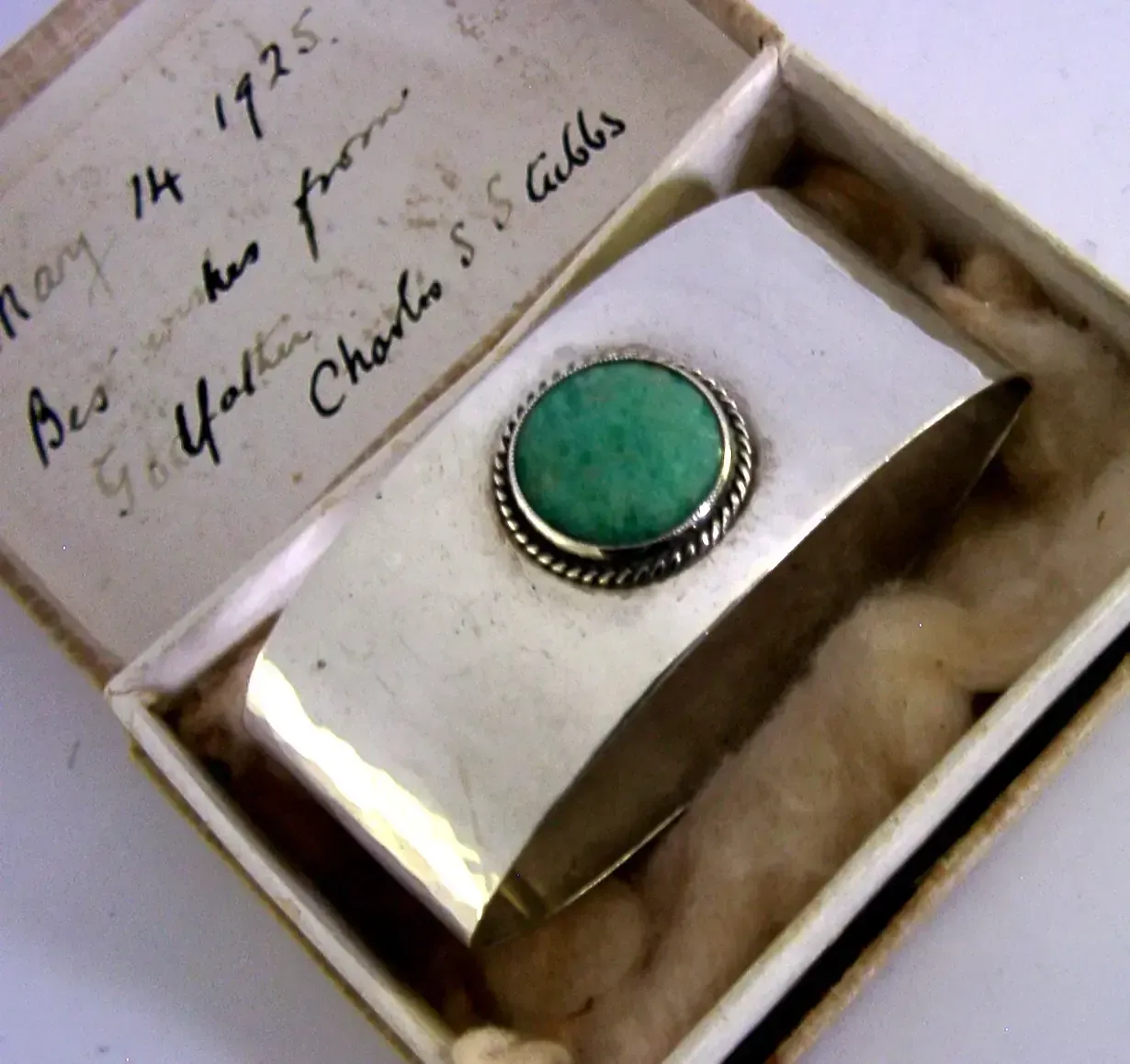 Boxed Liberty & Co Sterling Silver Arts & Crafts Turquoise Napkin Ring 1924 photo Home Decor