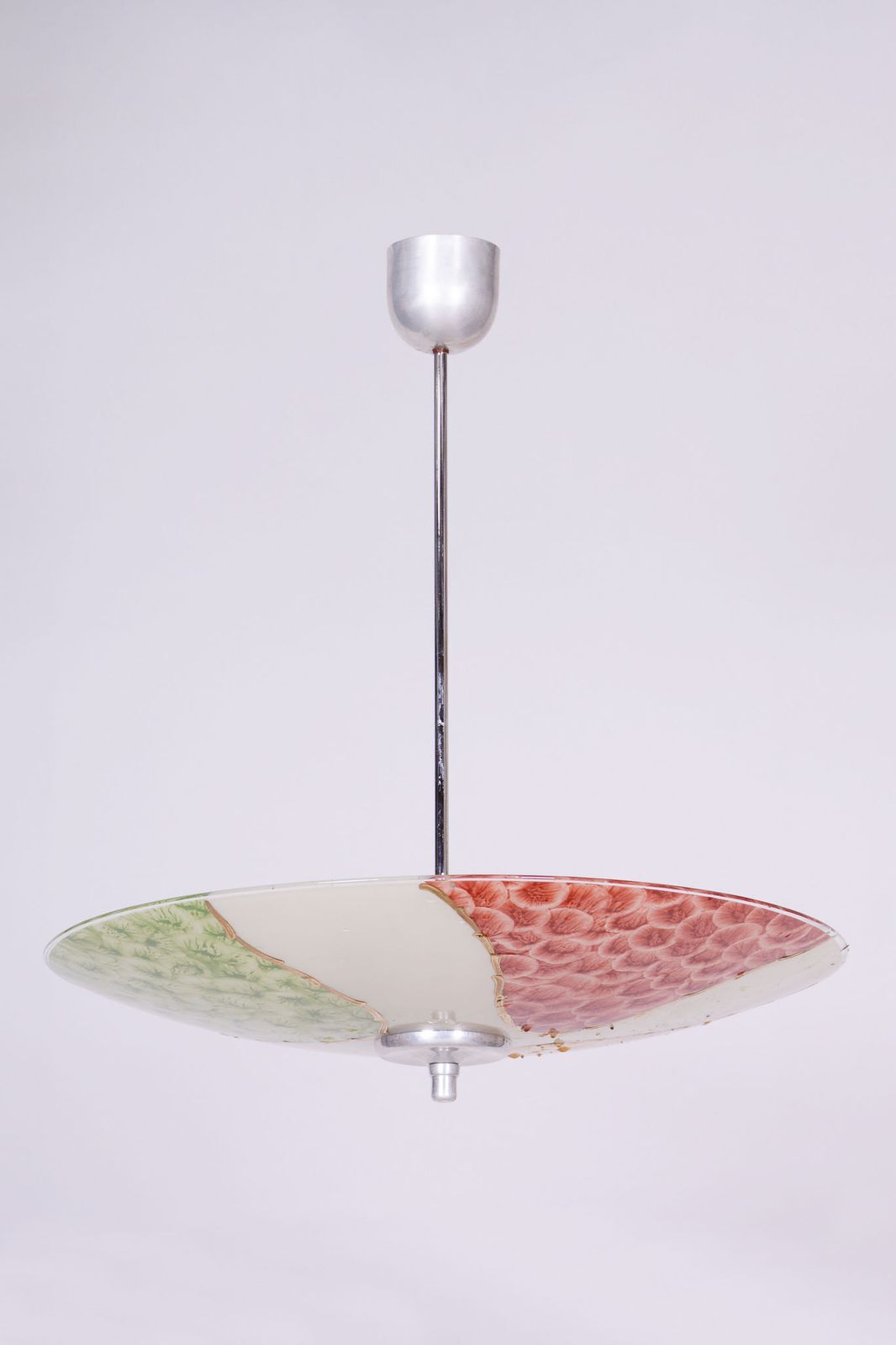 Restored Mid Century Chandelier, Chrome Plated Steel, Glass, Czech, 1950s