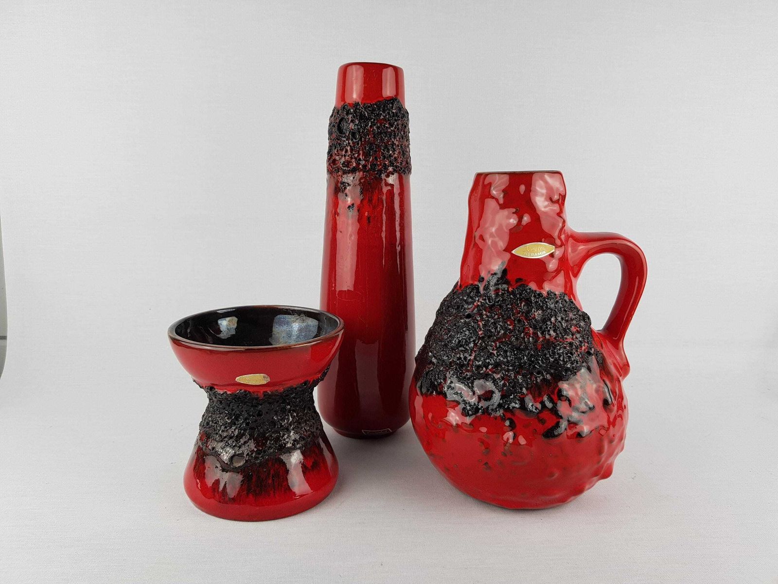 Vintage Set Of 3 Kreutz Keramik Fat Lava Vases 1970's West German Pottery