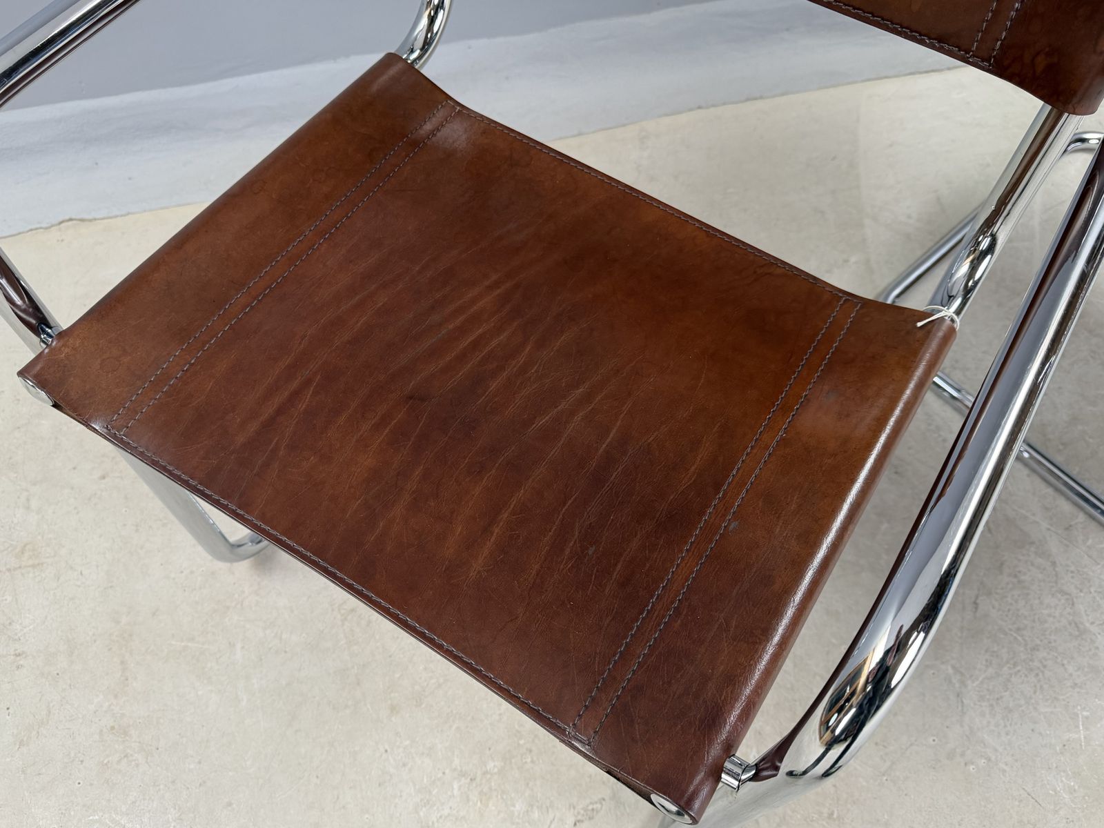 Pair Dining Or Desk Chair Mart Stam Marcel Breuer S34 Set Of 2 Two Chrome Tan Cognac Brown Leather Cantilever Bauhaus photo 2495.0