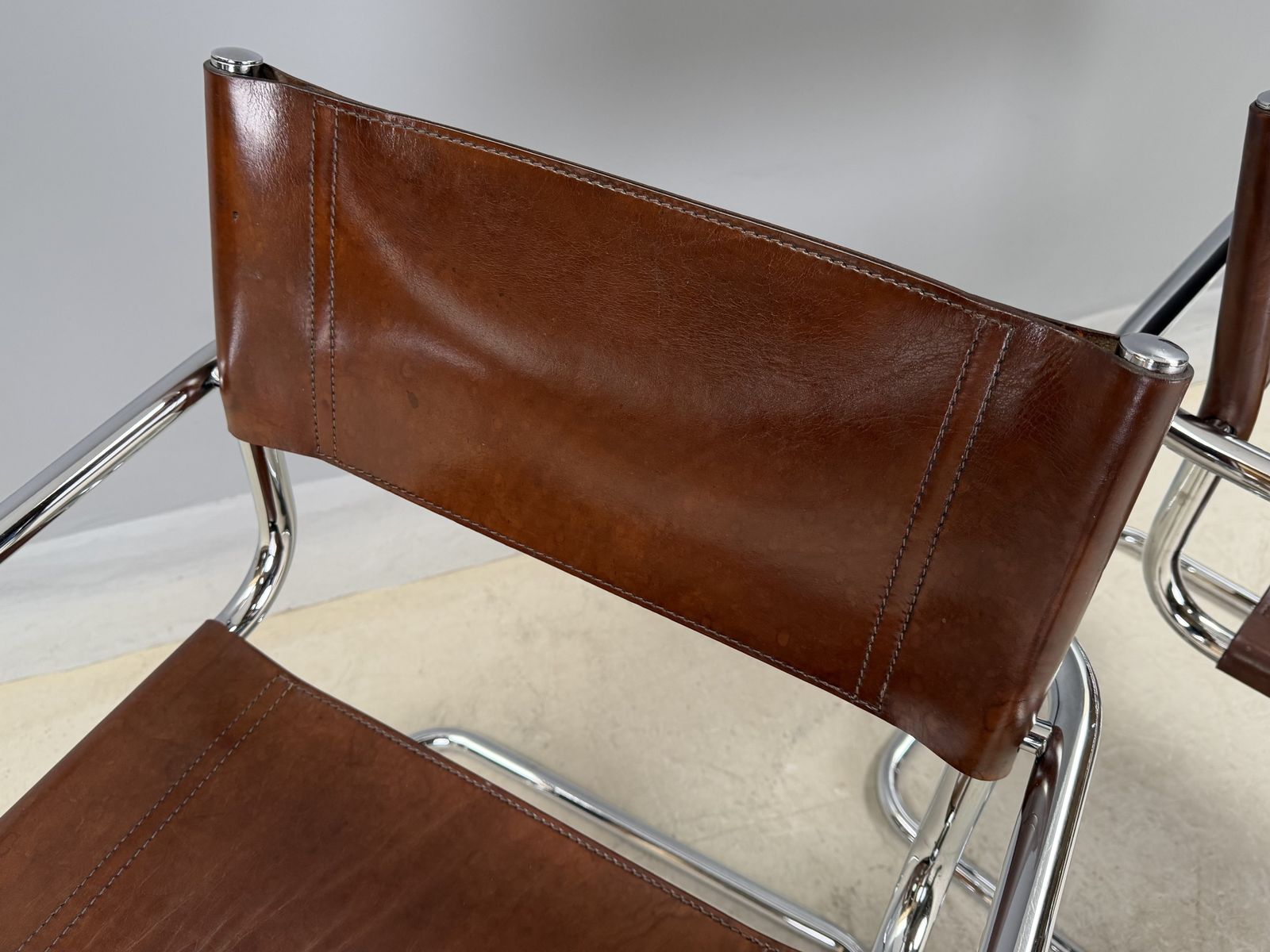 Pair Dining Or Desk Chair Mart Stam Marcel Breuer S34 Set Of 2 Two Chrome Tan Cognac Brown Leather Cantilever Bauhaus photo furniture
