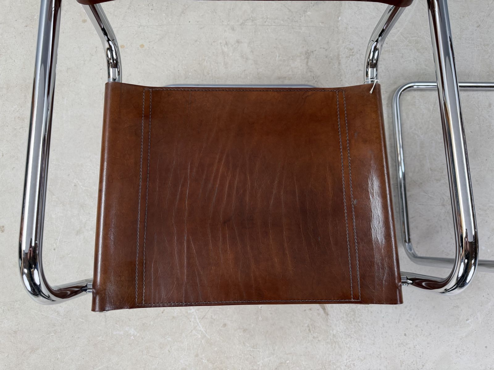 Pair Dining Or Desk Chair Mart Stam Marcel Breuer S34 Set Of 2 Two Chrome Tan Cognac Brown Leather Cantilever Bauhaus photo vinterior