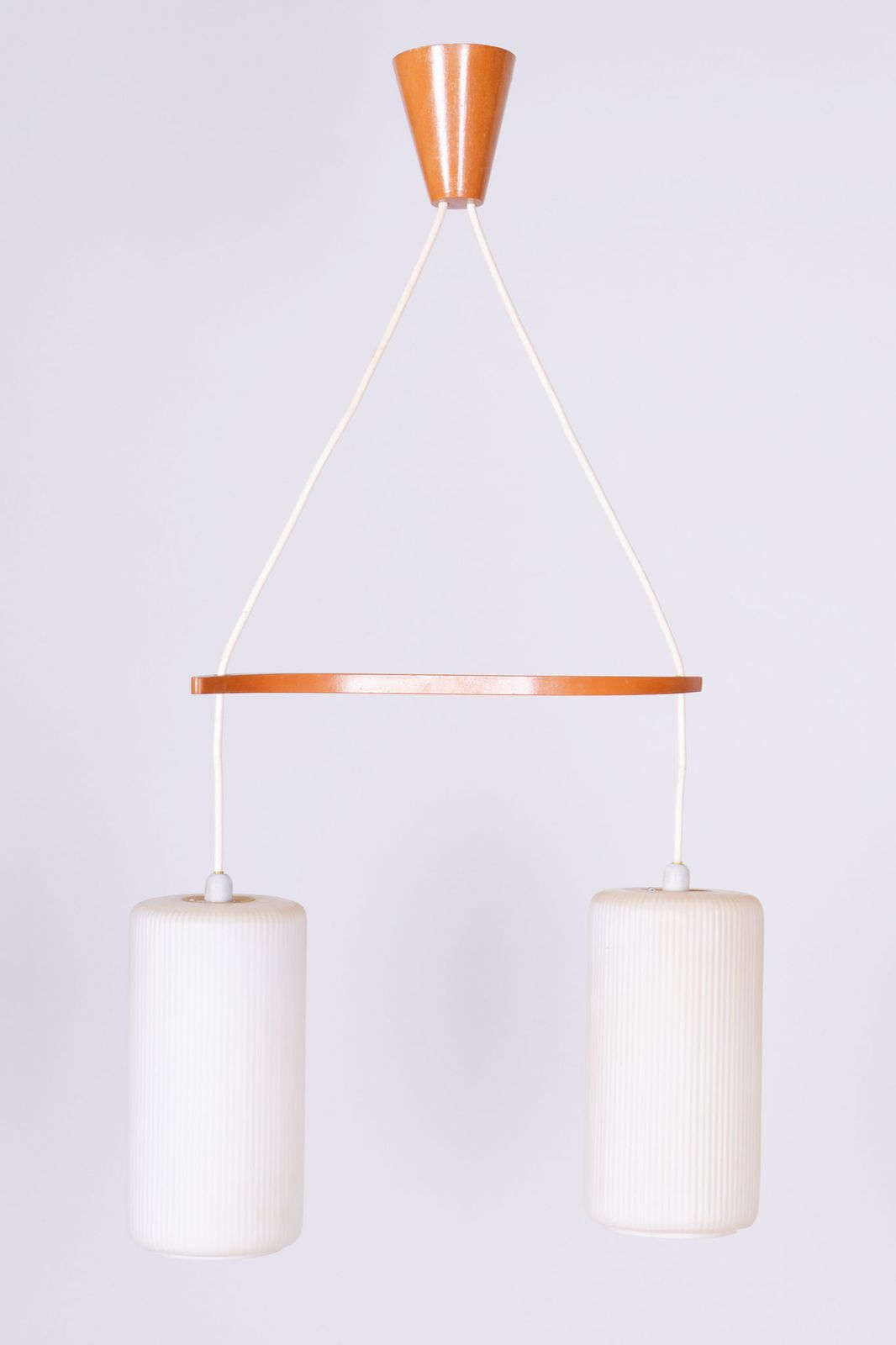 Restored Mid Century Chandelier, By Dřevo Humpolec, Beech, Glass, Czech, 1950s
