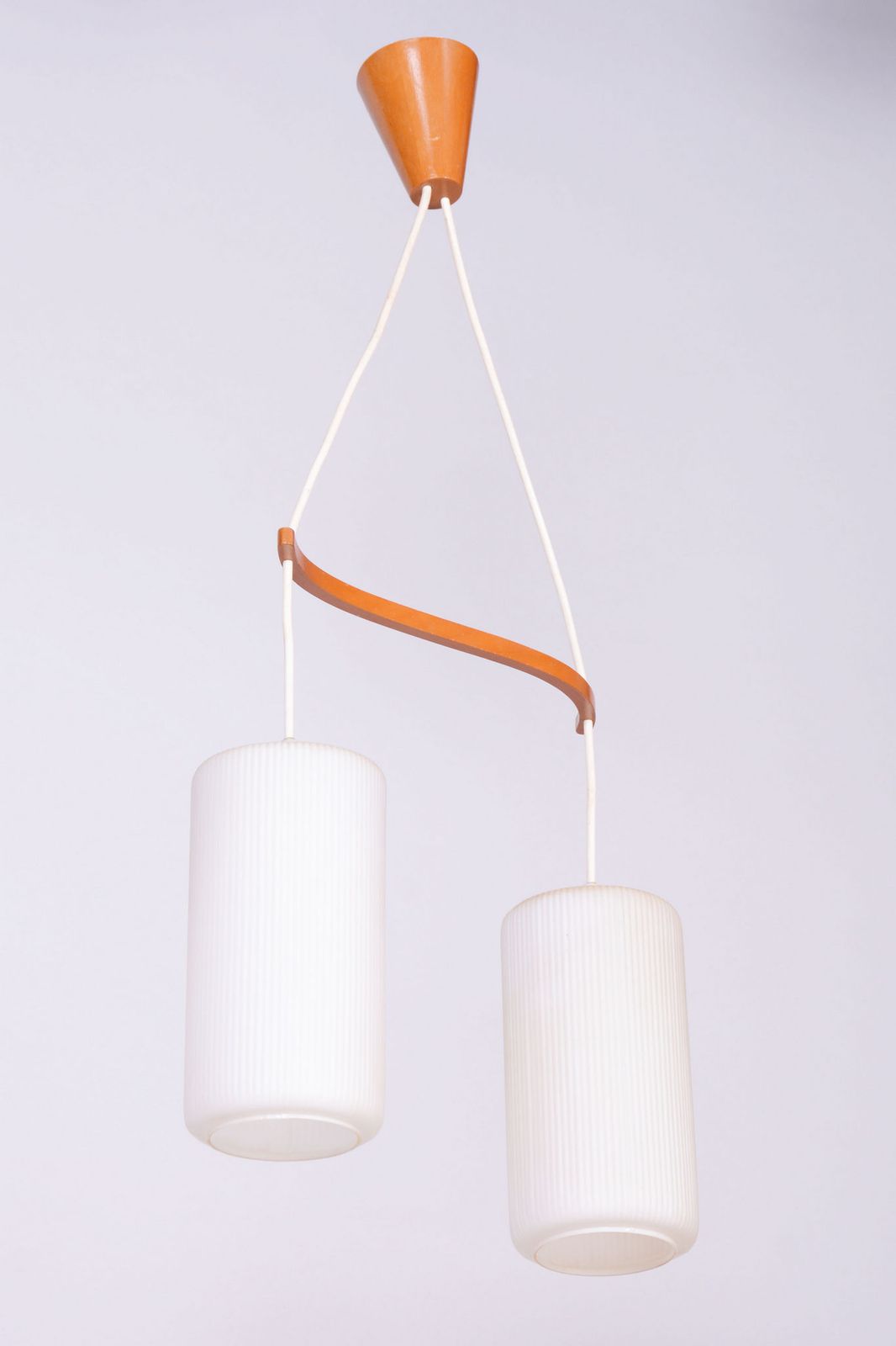 Restored Mid Century Chandelier, By Dřevo Humpolec, Beech, Glass, Czech, 1950s photo furniture