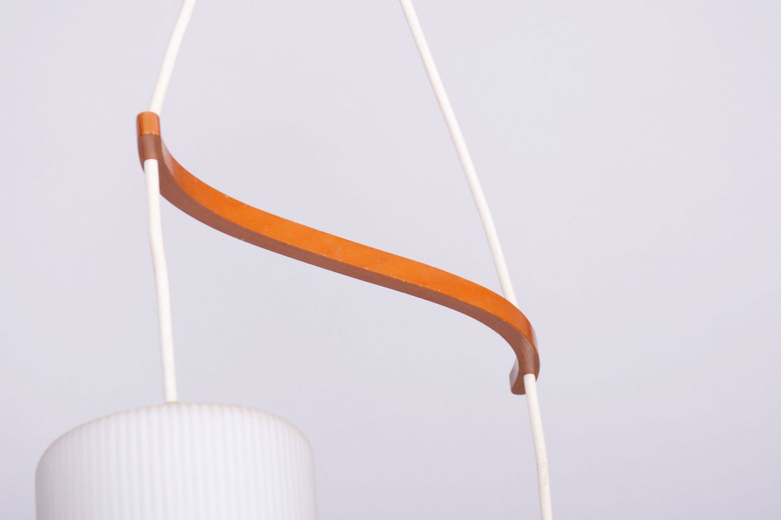 Restored Mid Century Chandelier, By Dřevo Humpolec, Beech, Glass, Czech, 1950s photo for sale