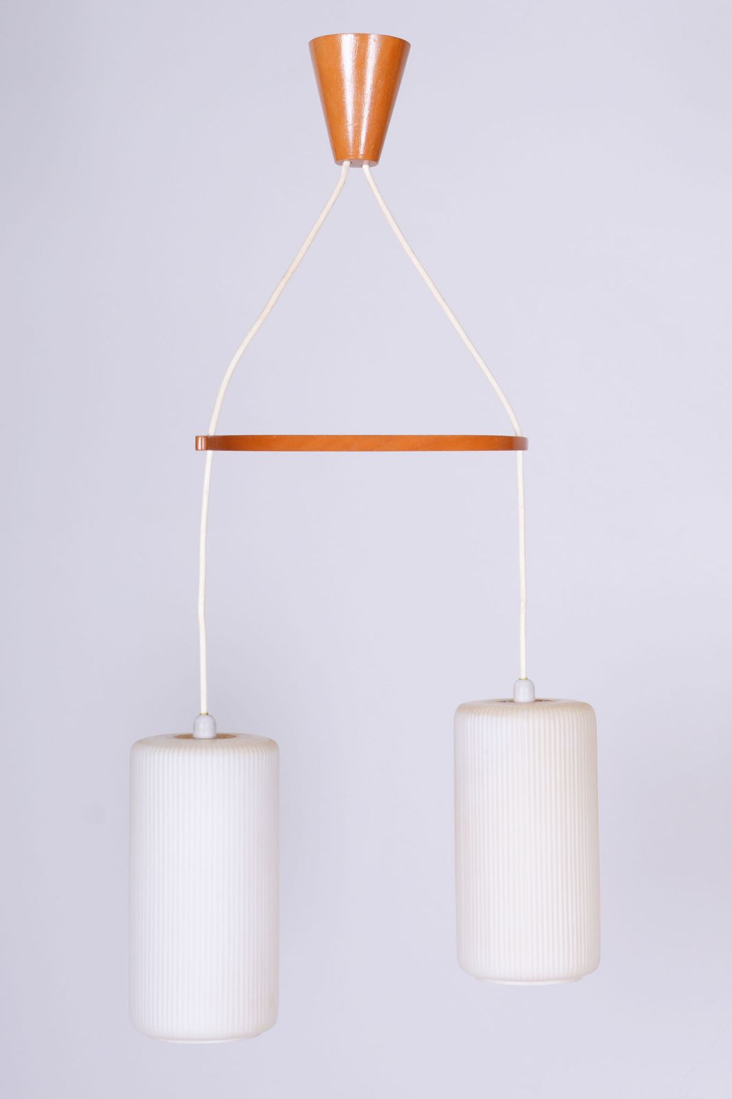 Restored Mid Century Chandelier, By Dřevo Humpolec, Beech, Glass, Czech, 1950s photo vinterior