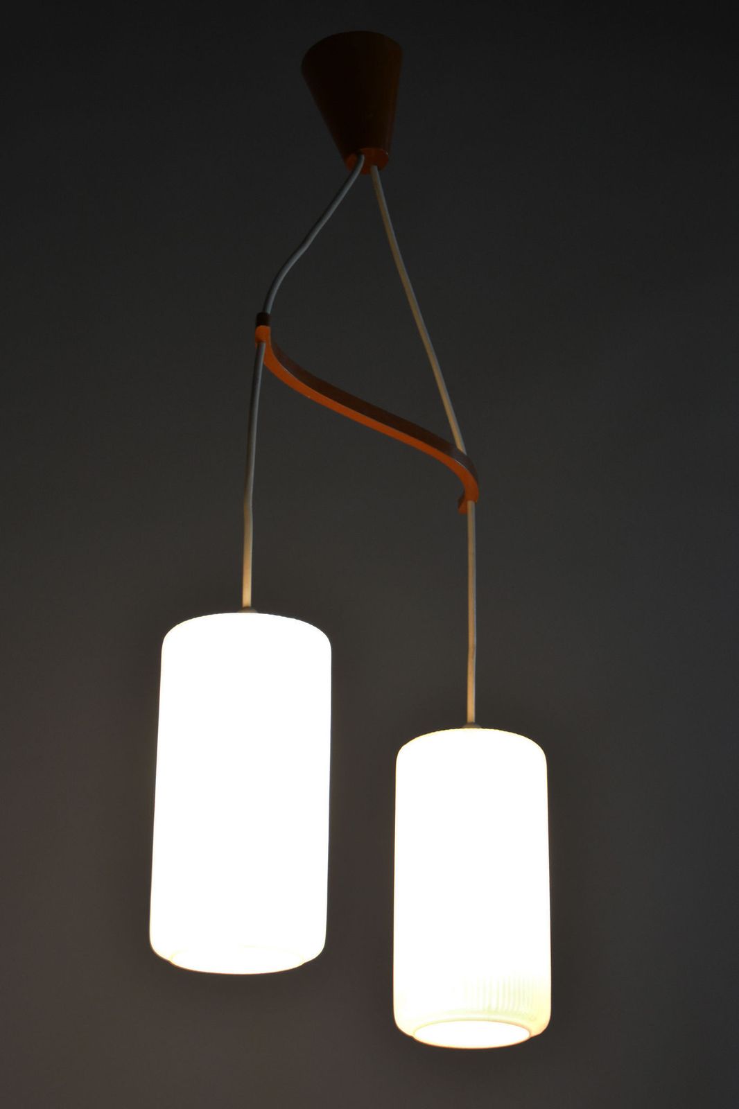 photo furniture Restored Mid Century Chandelier, By Dřevo Humpolec, Beech, Glass, Czech, 1950s