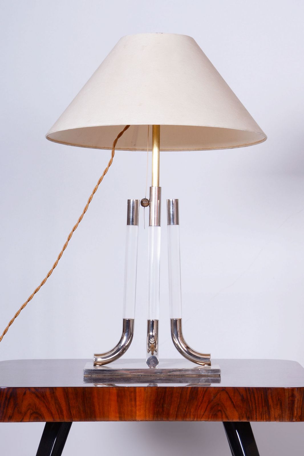 Restored Mid Century Table Lamp, Chrome Plated Steel, Glass, Italy, 1970s photo vinterior