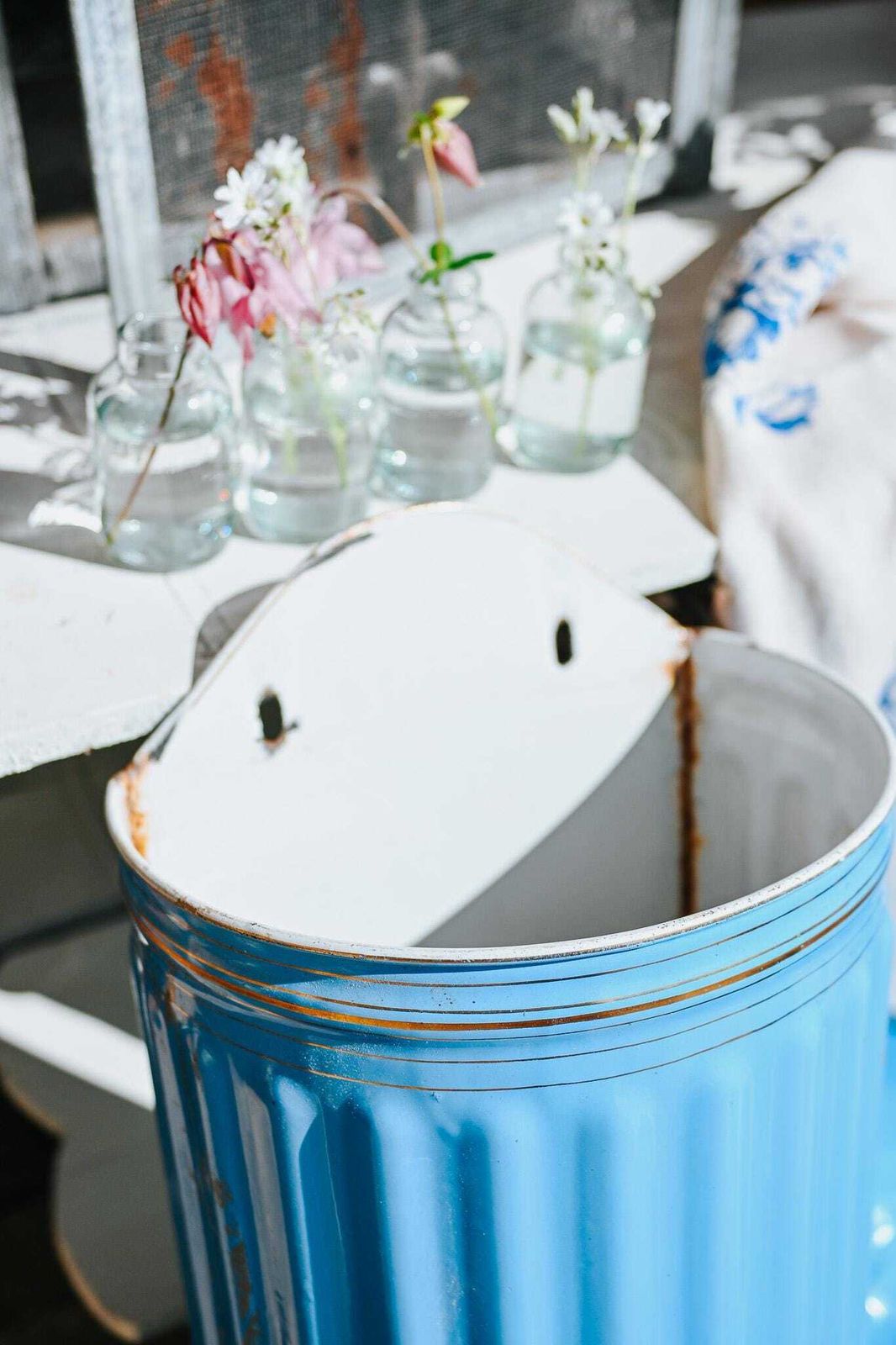 Antique Blue Enamel Garden Fountain With Shell Basin | Wall Mounted | French Farmhouse | 1930s–1950s photo vinterior