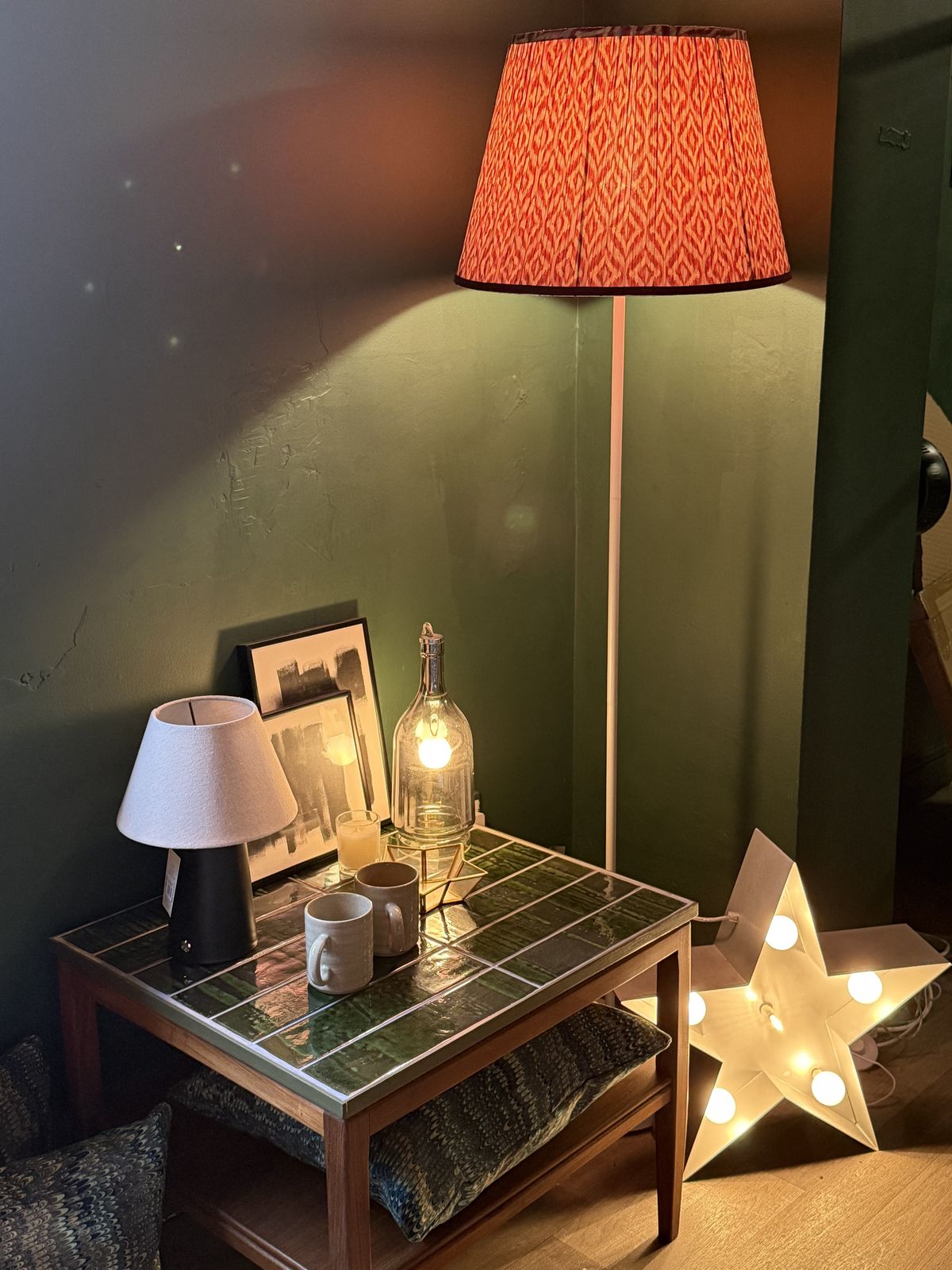 Mid Century Coffee Table With Hand Tiled Emerald Green Moroccan Top — One Of One photo for sale