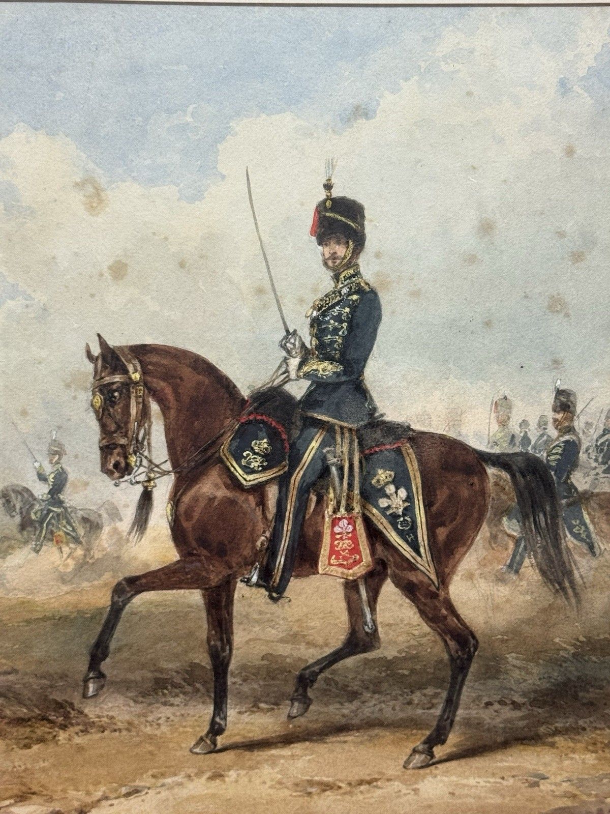 Royal Hussars Military Illustration Watercolour By Henry Martens Circa 1850 photo vintage