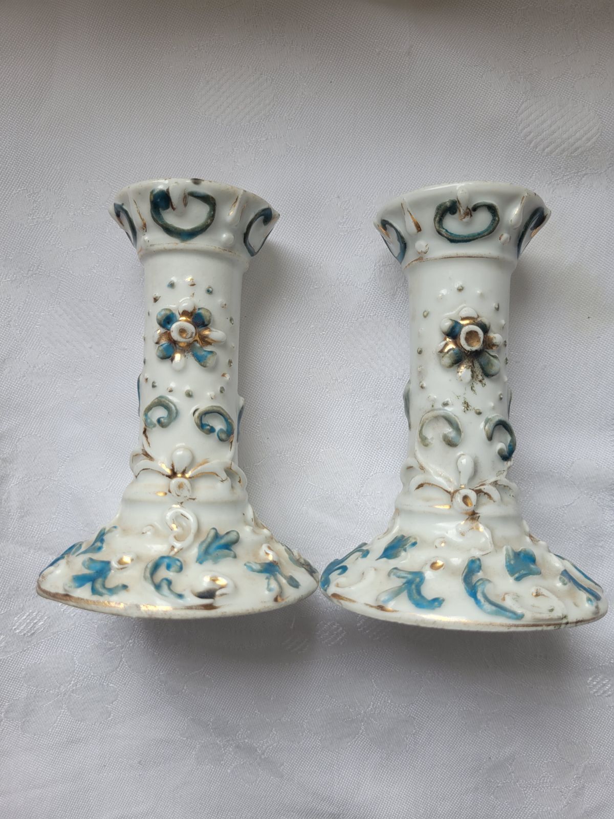 German Rococo Revival Porcelain Candlesticks — Pair Of Gilt Dresden‑Style Holders (C.1880–1910)